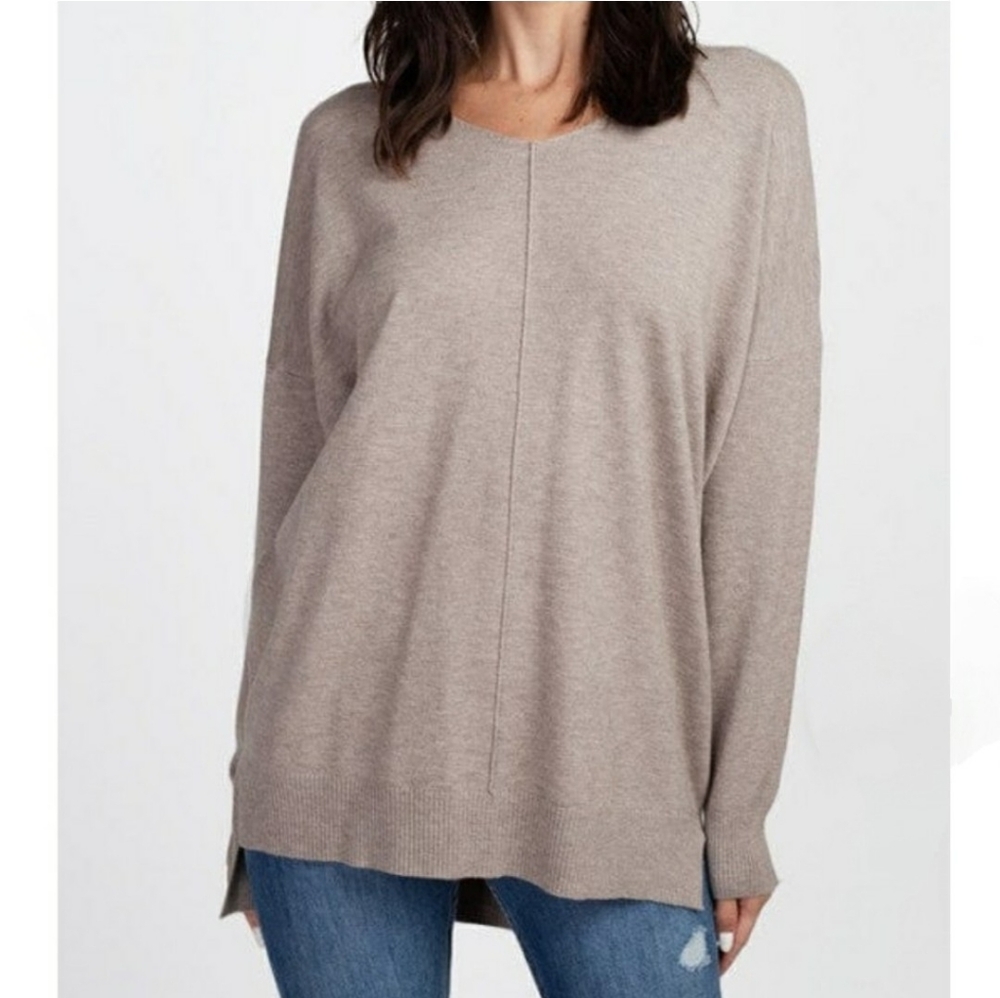 Dreamers Taupe V-Neck Oversized Sweater
